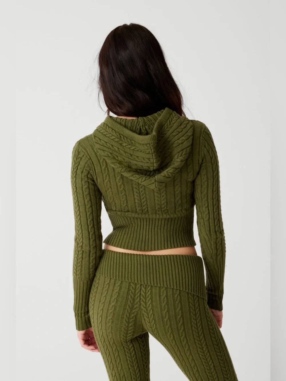 Frankie’s Bikinis Cable Cloud Knit Hoodie + Pant Set in Jade Green